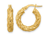 14K Yellow Gold Polished and Textured Twisted Hoop Earrings